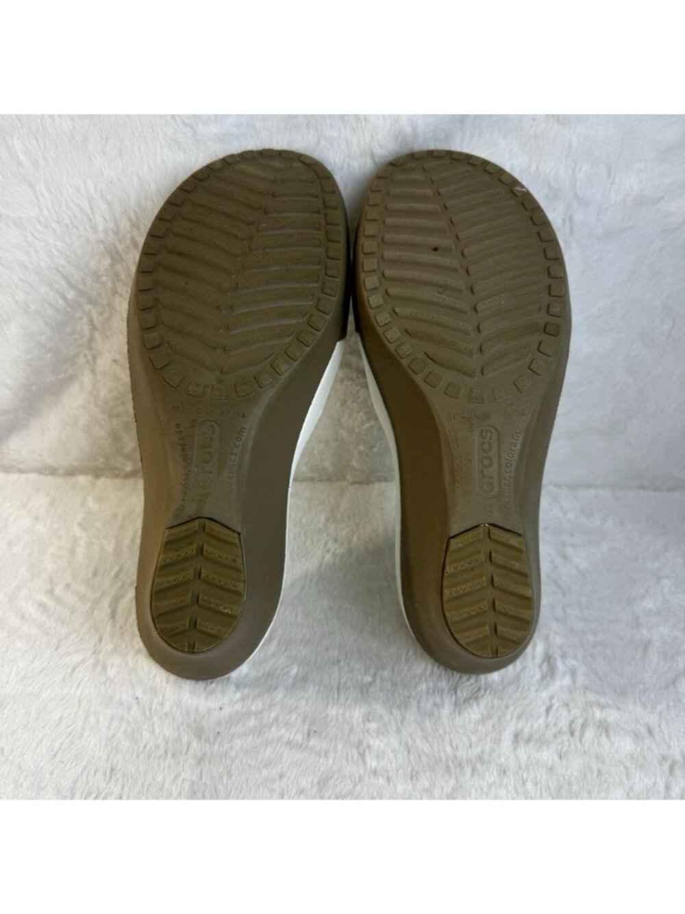Crocs Platform Heel Wedge Shoes Sassari Womens Size 9 Open Toe Slide White Tan - Picture 6 of 7